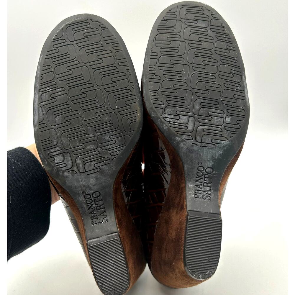 Franco Sarto Croc Embossed Patent Leather Wedge Pumps Size 9 Brown Office Fall - Picture 4 of 8
